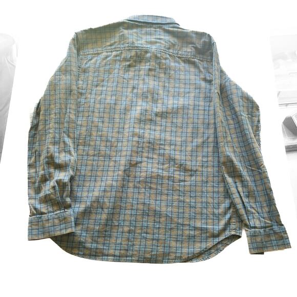 Columbia Men's Long Sleeve Button Up Green and Blue Plaid Flannel Cotton Blend - Picture 4 of 9